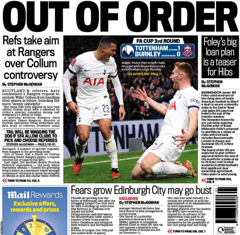 The back page of the Scottish Daily Mail on 060124