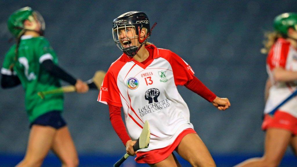 Loughiel forward Caitrin Dobbin celebrates scoring a goal in the Croke Park final