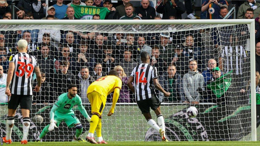 Alexander Isak converts a second-half penalty against Sheffield United in the Premier League