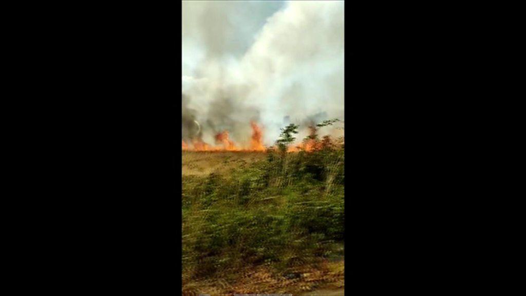 Grass fire on Wanstead Flats, east London