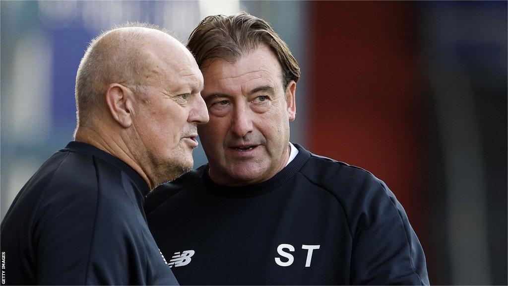 Steve Thompson (right) and Neil Redfearn were unbeaten during their six-game spell in interim charge of Oldham Athletic