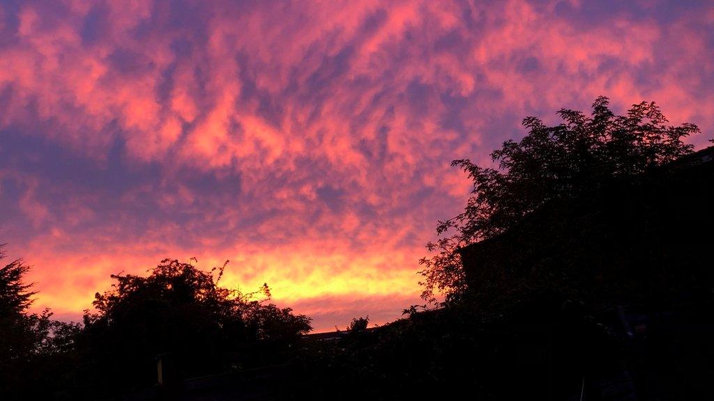 Red skies at sunrise in Renhold, Bedfordshire.