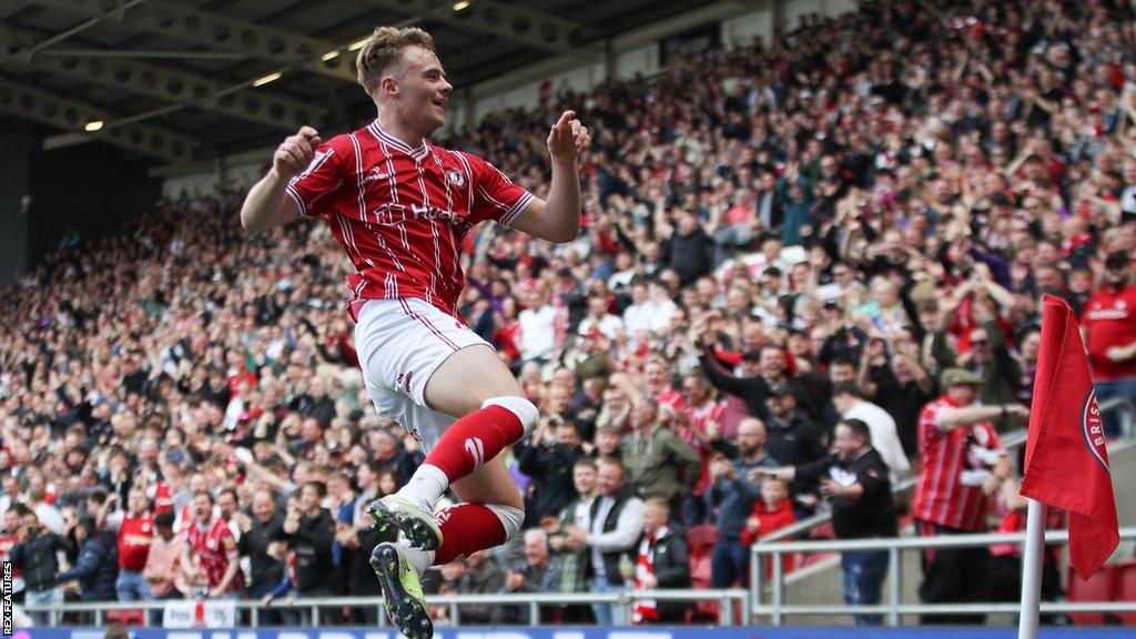 Tommy Conway celebrates a goal for Bristol City