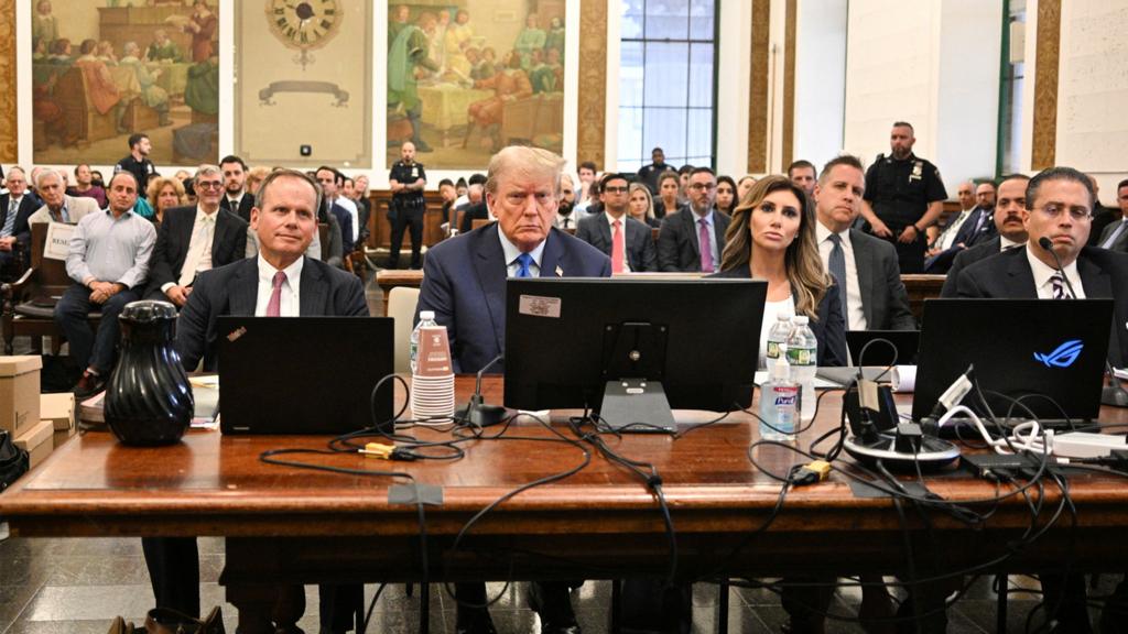 Former US President Donald Trump attends the trial of himself, his adult sons, the Trump Organization and others in a civil fraud case brought by state Attorney General Letitia James, at a Manhattan courthouse, in New York City, US, 2 October 2023