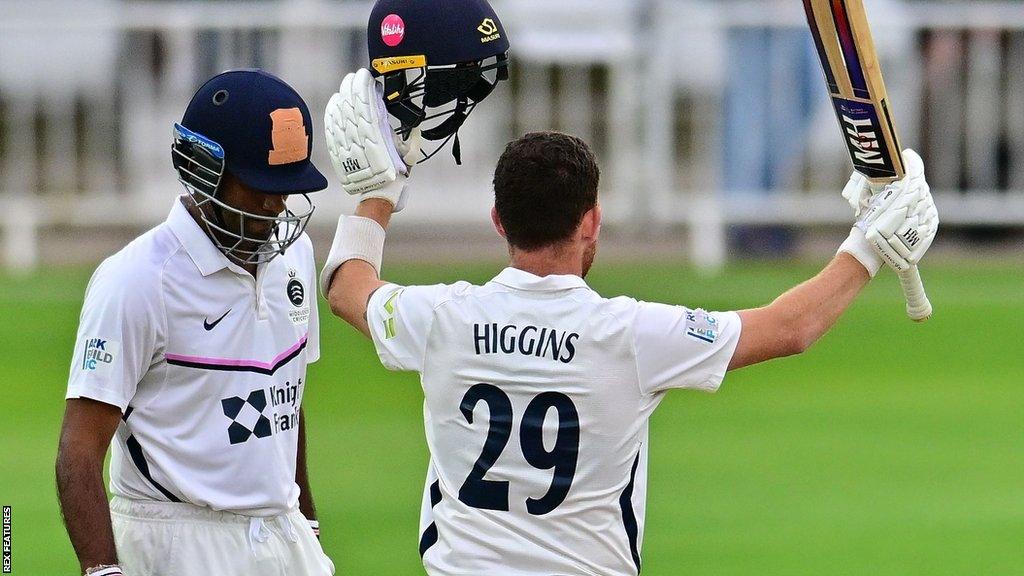 Ryan Higgins celebrates his century