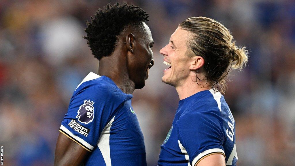 Nicolas Jackson and Conor Gallagher celebrate Chelsea's pre-season win o over Brighton