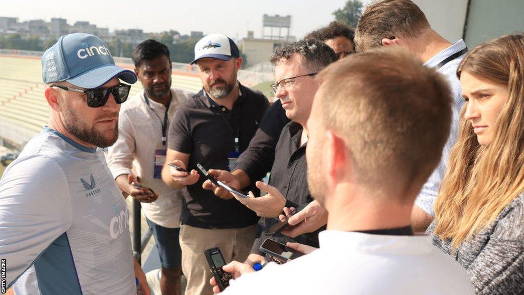 Brendon McCullum talks to the media