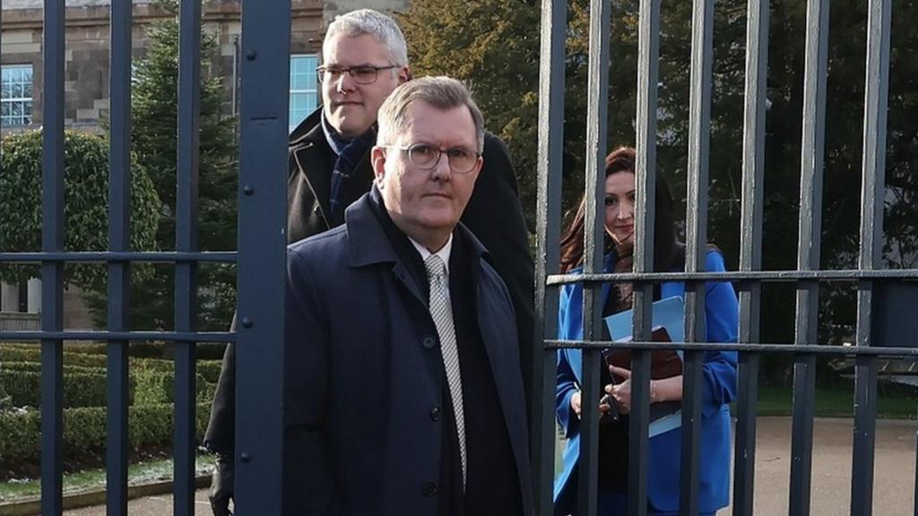 Sir Jeffrey Donaldson, Emma Little-Pengelly and Gavin Robinson