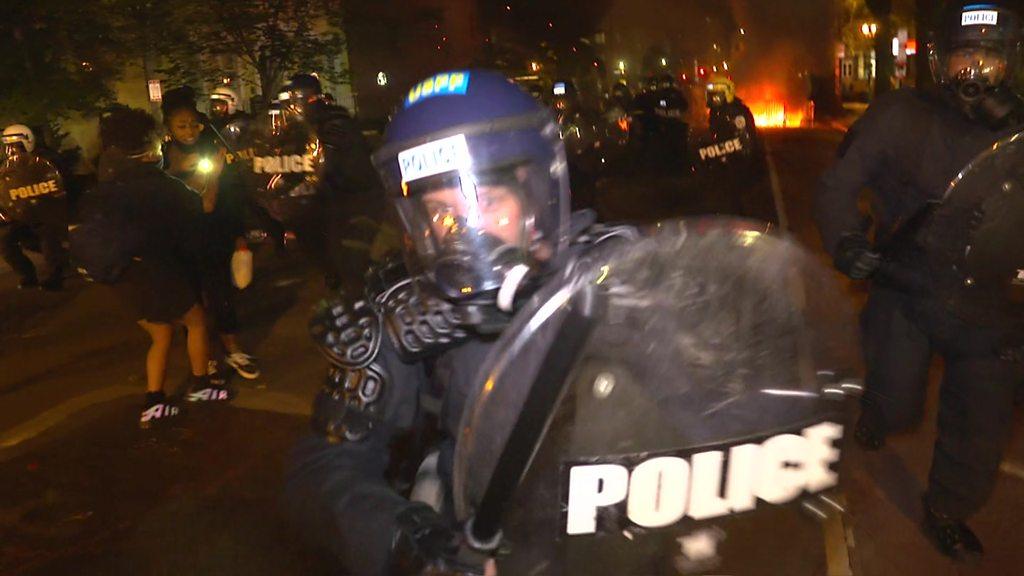 Police charge at BBC crew and Washington DC protest