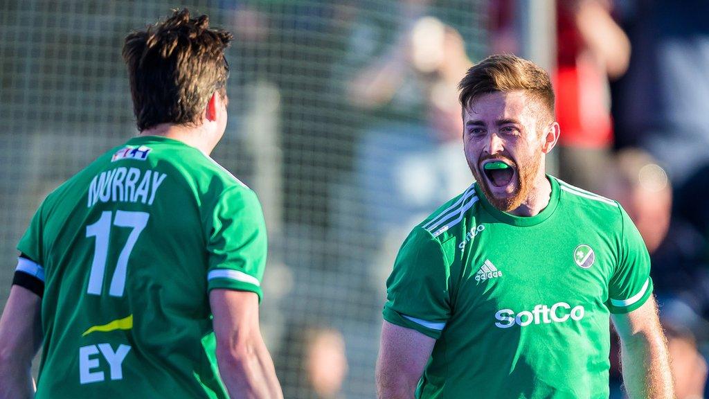 Shane O'Donoghue (right) scored Ireland's fourth goal against Korea on Sunday