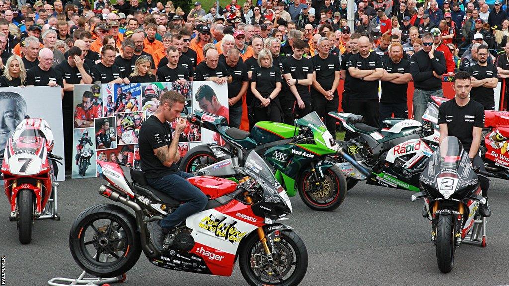 Tommy Bridewell (left) and Glenn Irwin (right) paid their respects to team owner Paul Bird, who passed away ahead of the round at Oulton Park