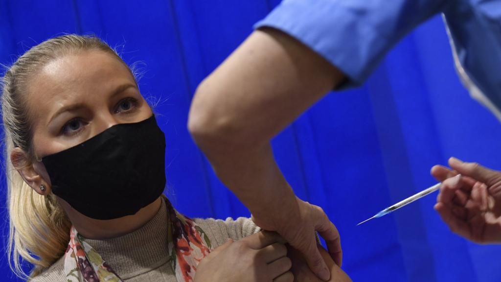 A woman gets the Covid vaccine in Cardiff