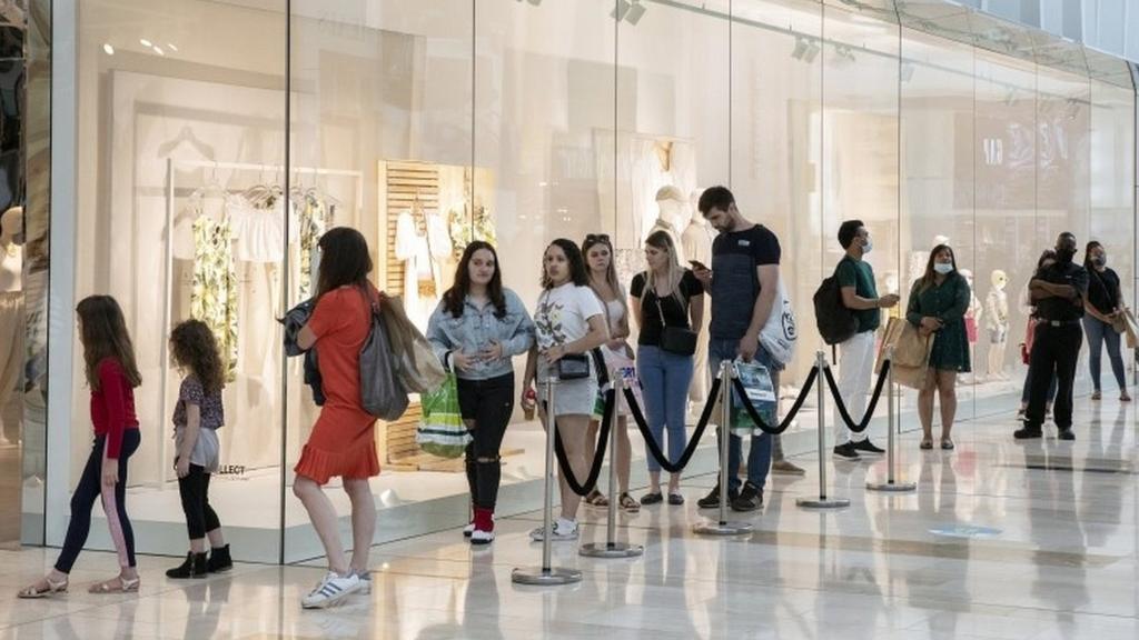 UK shoppers at the Westfield centre in London, 15 June 2020