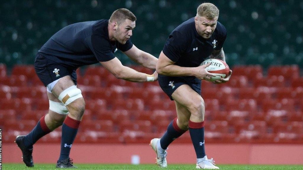 Dan Lydiate (left) and Ross Moriarty pictured together during Wales training in October 2018