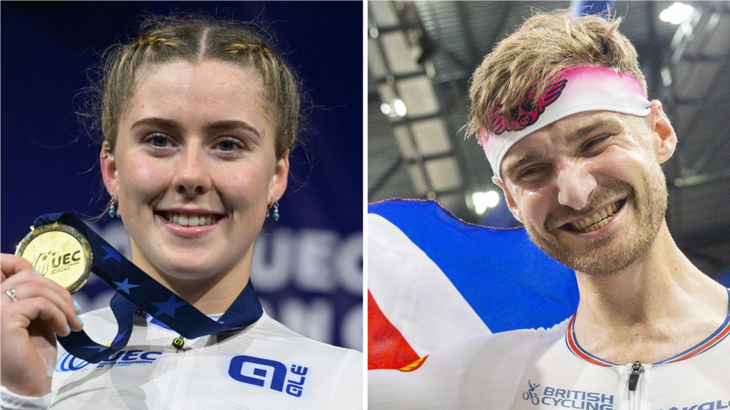 Emma Finucane and Dan Bigham celebrate gold medals