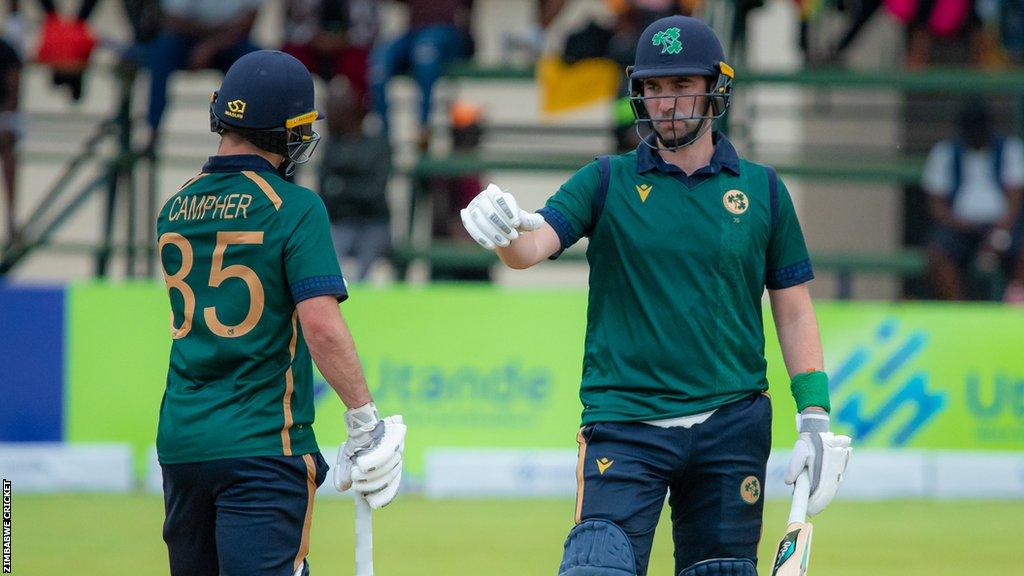 Curtis Campher and Andrew Balbirnie in the middle during Ireland's victory over Zimbabwe on Sunday