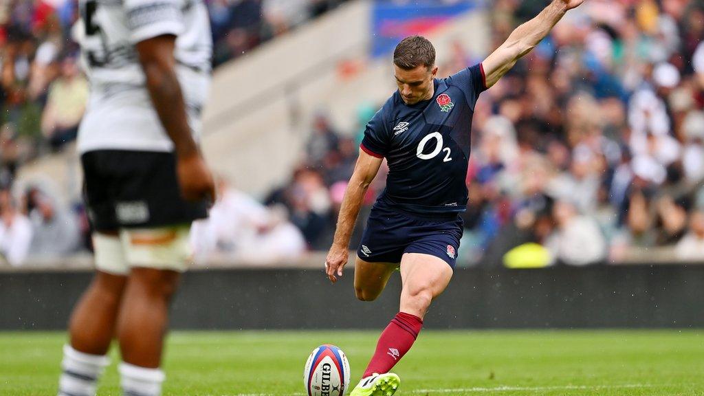 George Ford kicking a penalty against Fiji