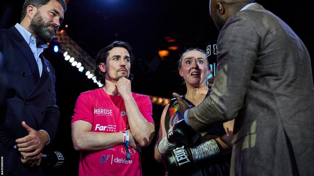 Eddie Hearn, Anthony Crolla and Rhiannon Dixon speak to a presenter