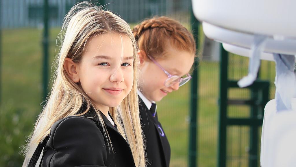 Pupils wash their hands at Outwood Academy Adwick in Doncaster, as schools in England reopen to pupils following the coronavirus lockdown.