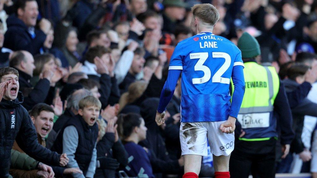 Portsmouth's Paddy Lane celebrates with supporters