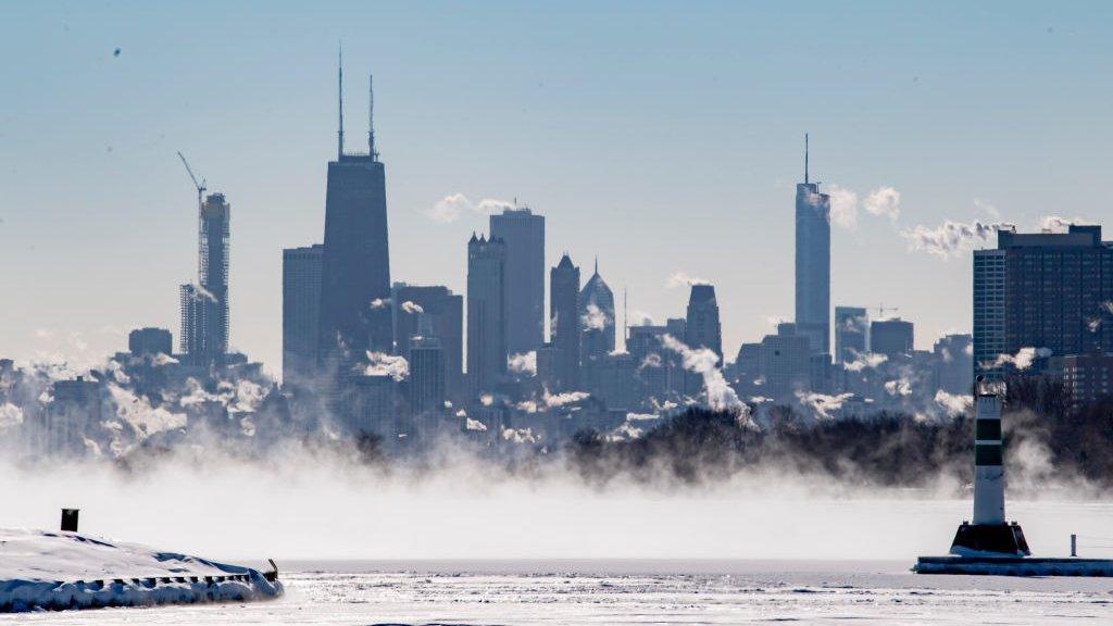 Chicago skyline in the cold