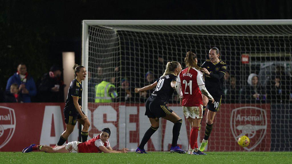Elisabeth Terland celebrating her goal.
