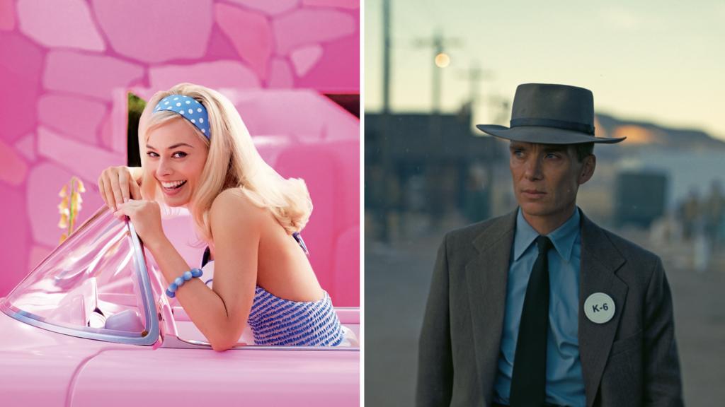 Film stills from Barbie and Oppenheimer