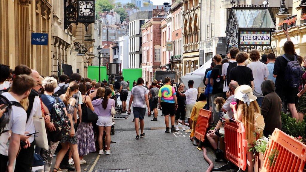 Bristol filming in Baldwin Street and Clare Street