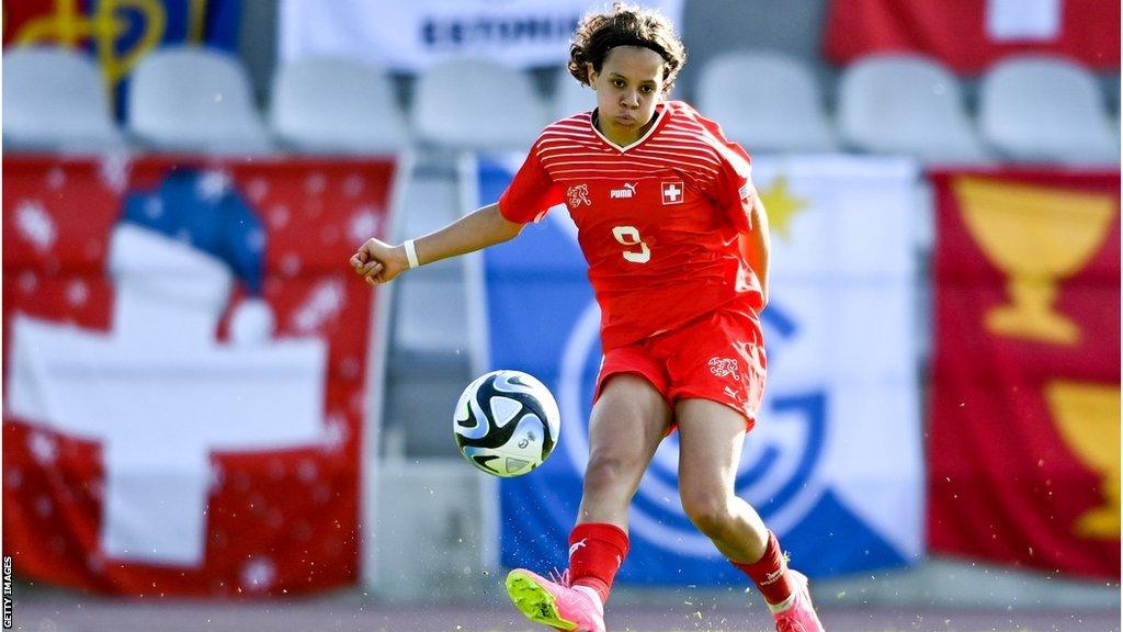 Switzerland's 16-year-old midfielder Iman Beney in action at the Women's Euro Under-17 Championship finals