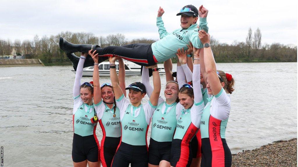 Cambridge celebrate victory in thr women's boat race