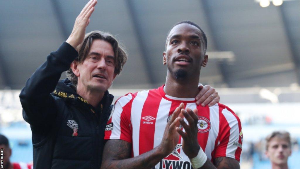 Brentford manager Thomas Frank and striker Ivan Toney