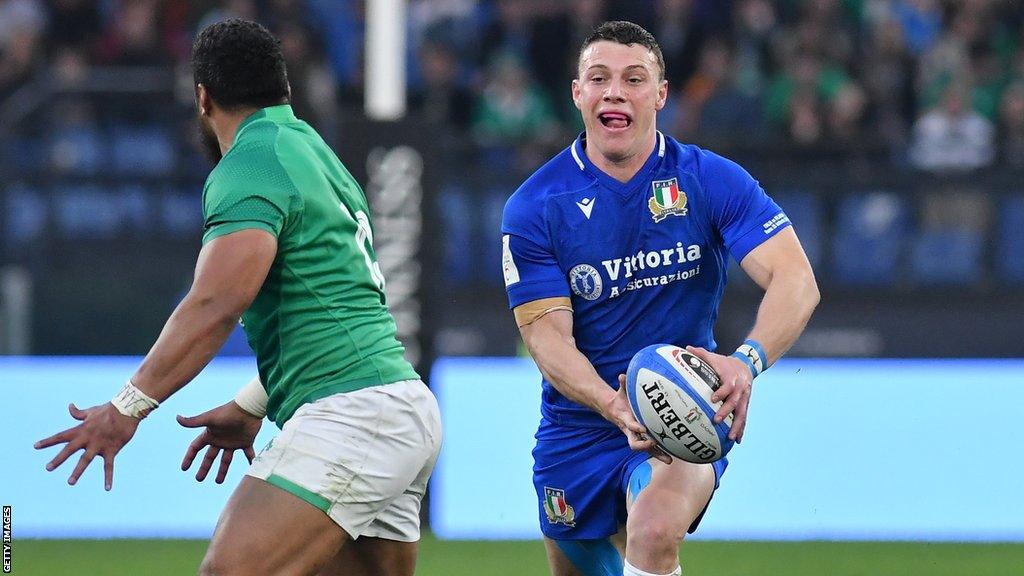 Paolo Garbisis runs with the ball during Italy and Ireland's Six Nations game in Rome last year