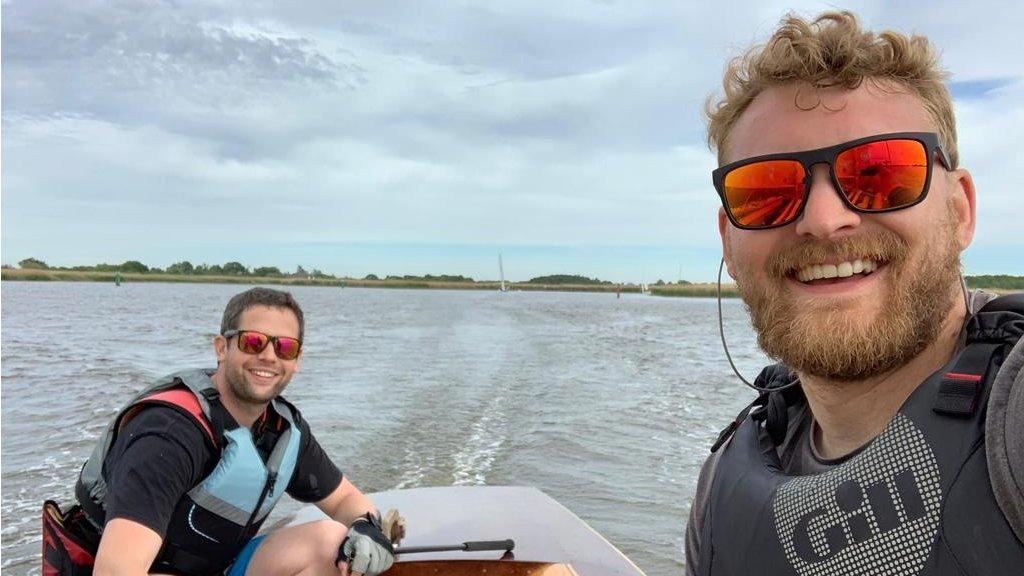 Selfie of cousins Ian and Ben out on the water