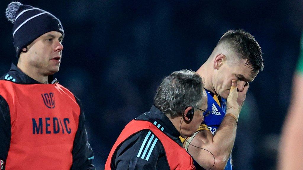 Johnny Sexton received treatment after sustaining the injury against Connacht