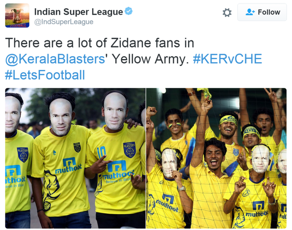 Zinedine Zidane masks on Indian Super League fans