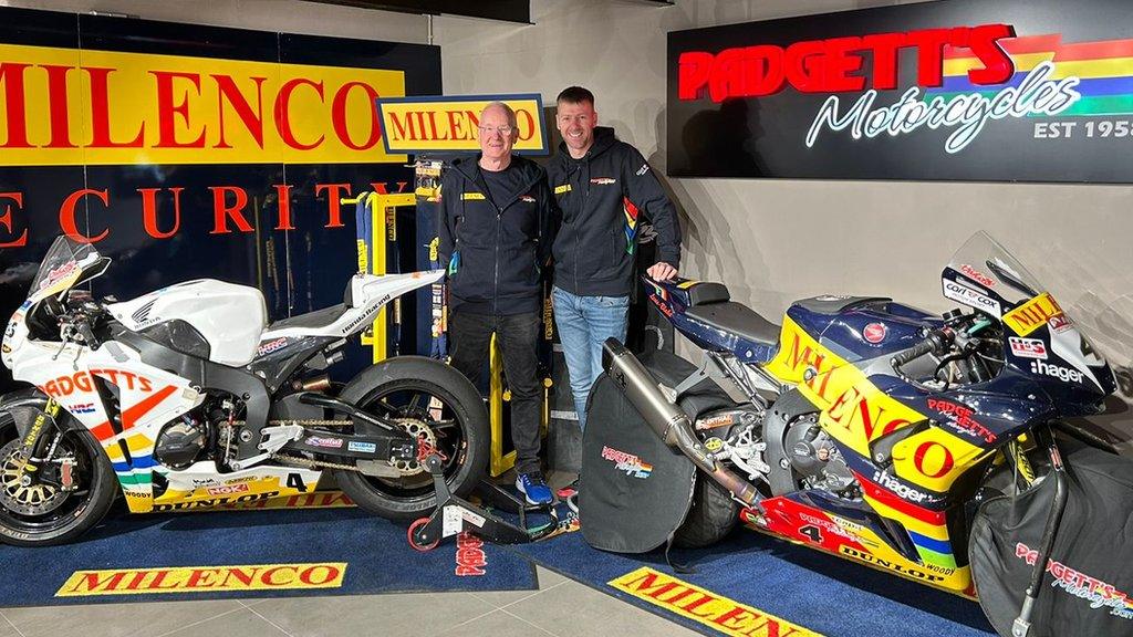 Team boss Clive Padgett and Ian Hutchinson with Milenco Padgetts Honda bikes