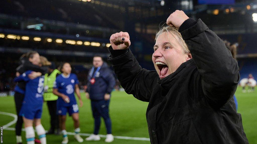 Emma Hayes celebrates victory over Lyon