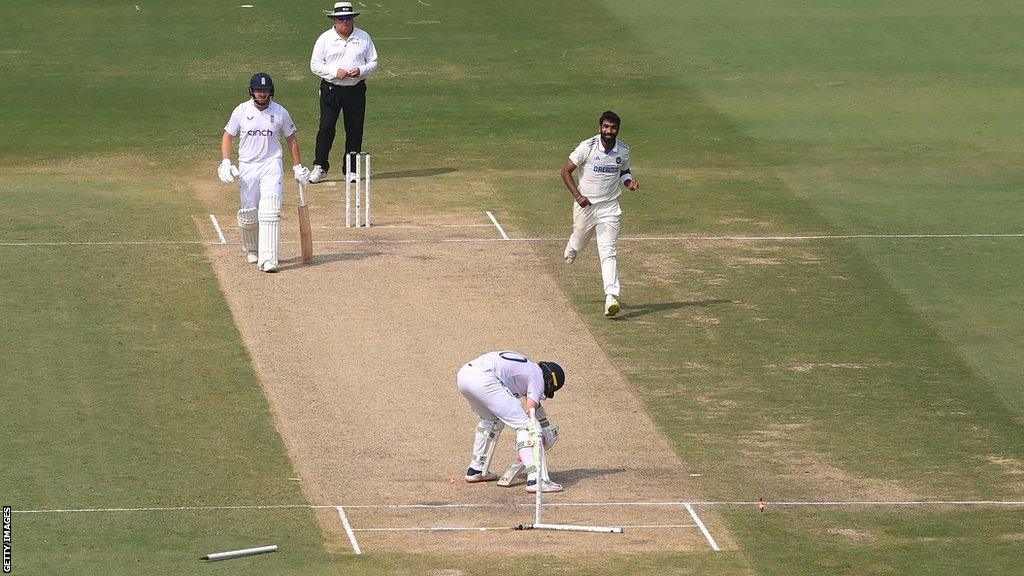 Jasprit Bumrah bowls Ollie Pope