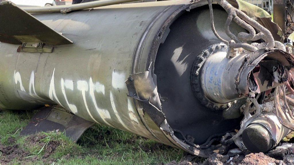 A rocket outside Kramatorsk railway station in Ukraine