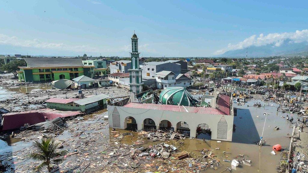 An aerial view of the Baiturrahman mosque