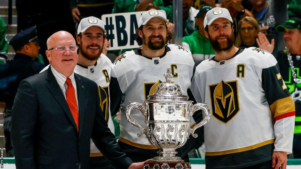 Las Vegas Golden Knights players celebrate beating the Dallas Stars