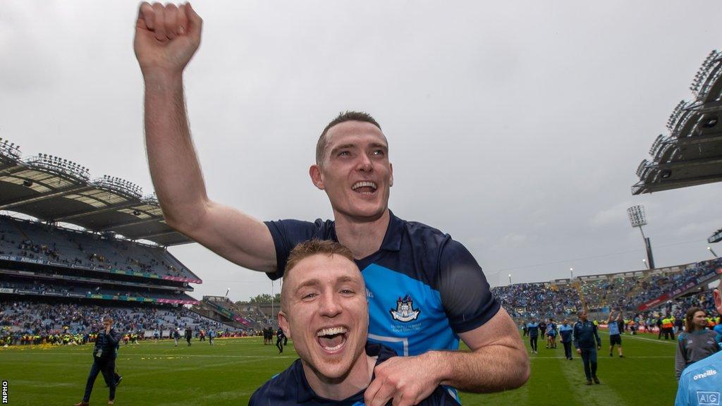 Brian Fenton and Paddy Small celebrate after Dublin's All-Ireland Final win over Kerry last July