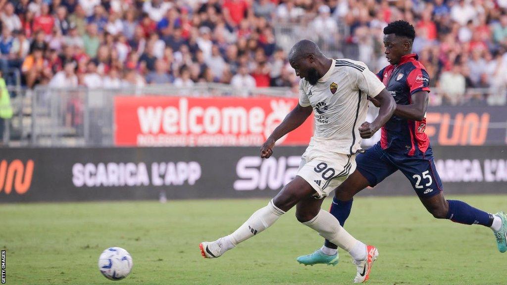 Romelu Lukaku scores his goal for Roma