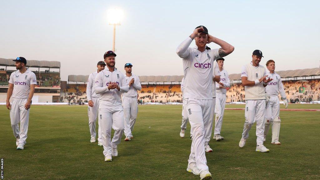 Ben Stokes leads the England team off the field after beating Pakistan