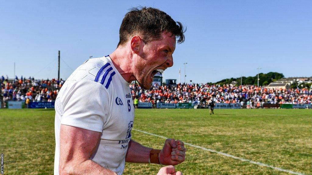 Conor McManus celebrates Monaghan's 2021 Ulster semi-final win over Armagh in Newry