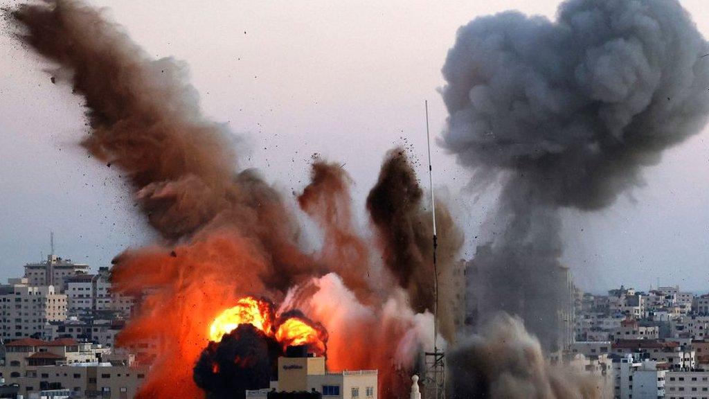 Smoke billowing into sky after attack on Gaza City