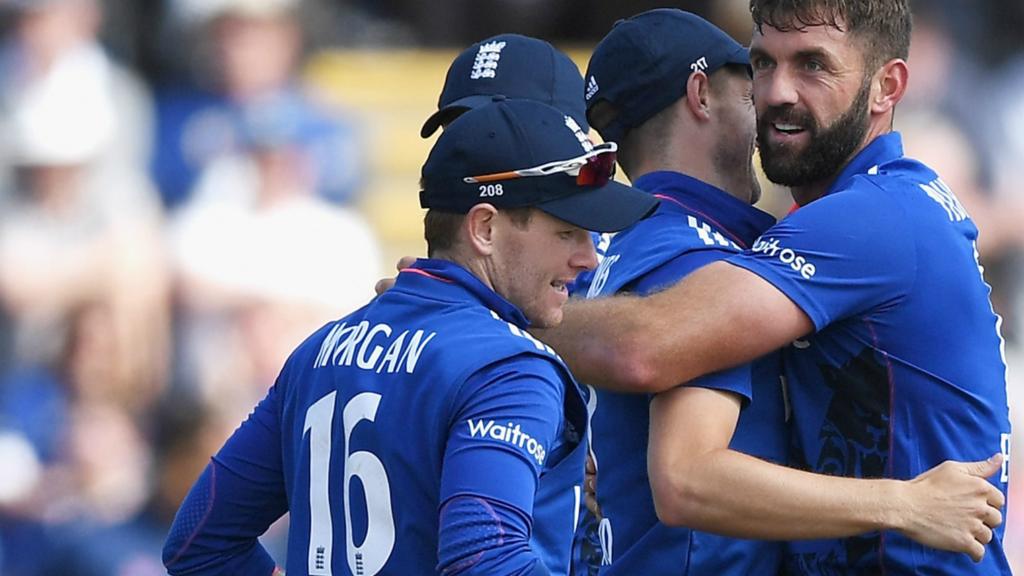 Liam Plunkett celebrates a wicket