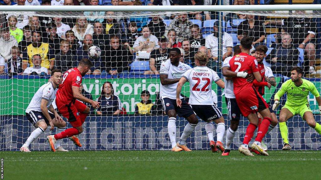 Charlie Wyke scores for Wigan against Bolton