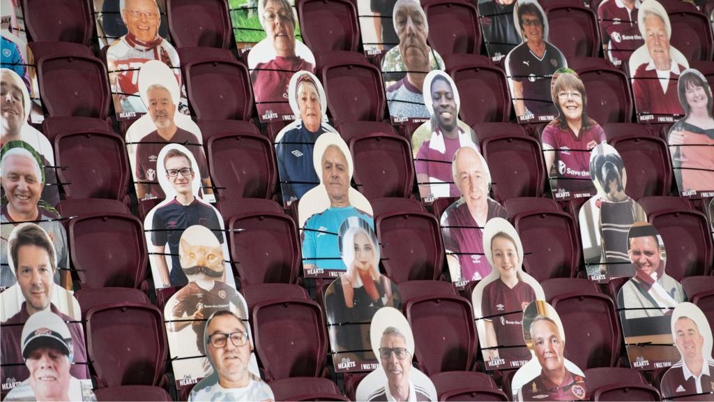 Cardboard cut-outs of Hearts fans at Tynecastle