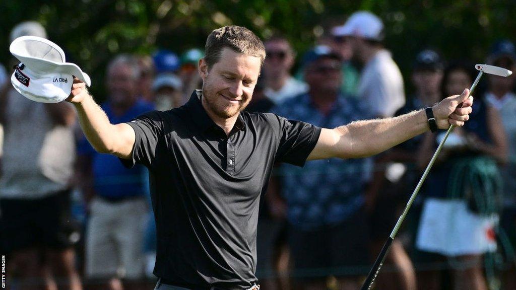 Peter Malnati of the United States reacts on the 18th hole during the final round of the Valspar Championship